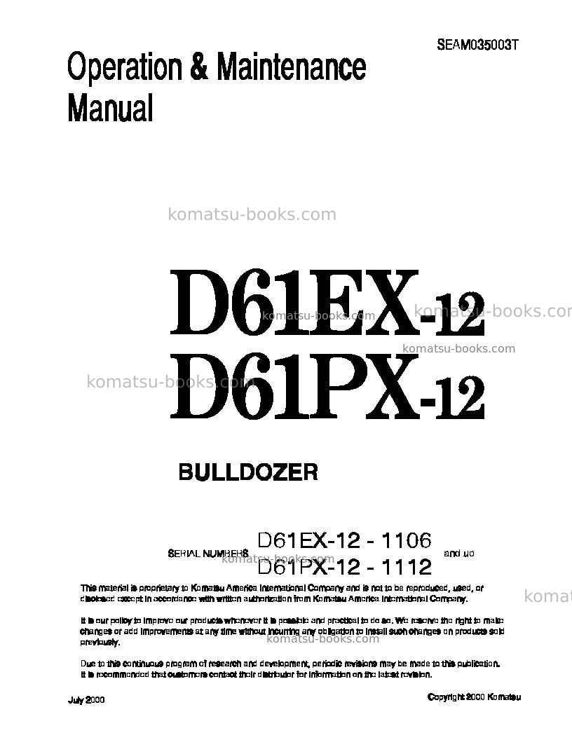 Komatsu d61px-12jpn Operation manual cover Komatsu d61px-12jpn Operation manual cover