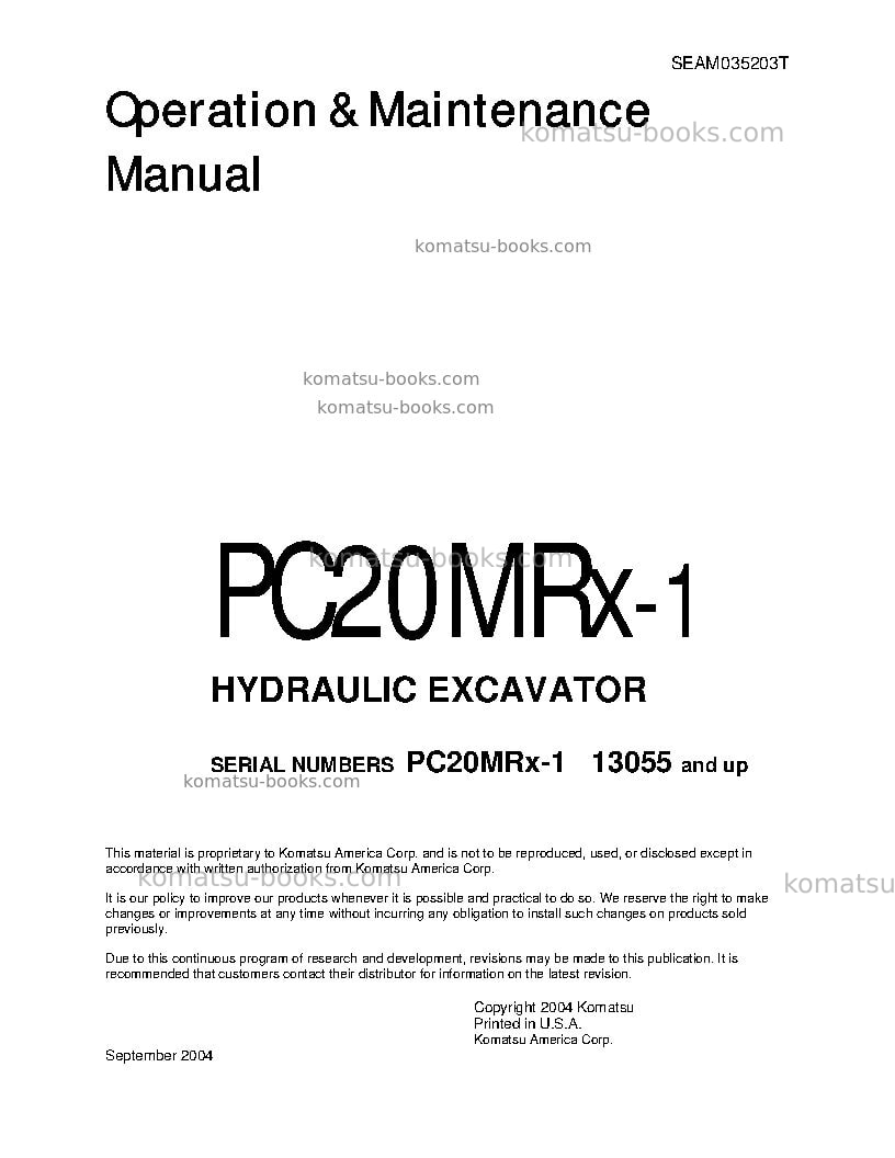 Komatsu pc20mrx-1jpn Operation manual cover Komatsu pc20mrx-1jpn Operation manual cover