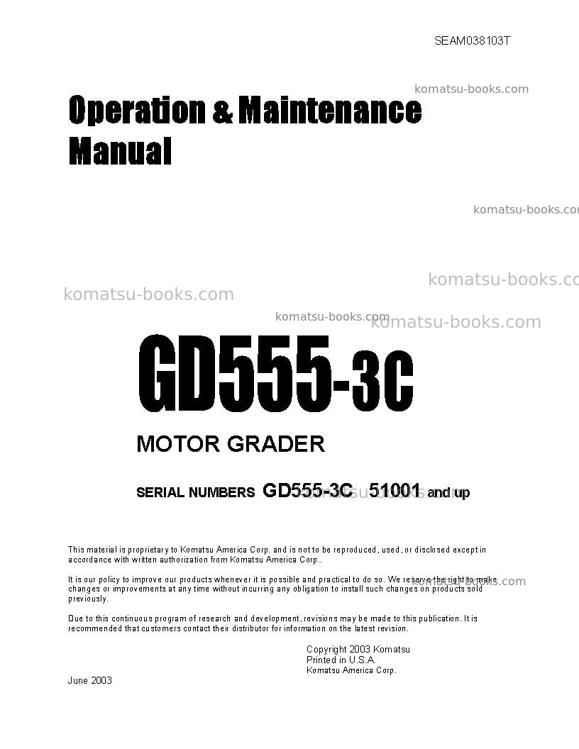 Komatsu gd675-3jpn-for n. america Operation manual cover Komatsu gd675-3jpn-for n. america Operation manual cover