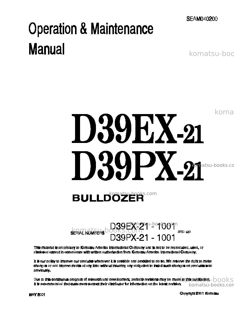 Komatsu d39px-21jpn Operation manual cover Komatsu d39px-21jpn Operation manual cover