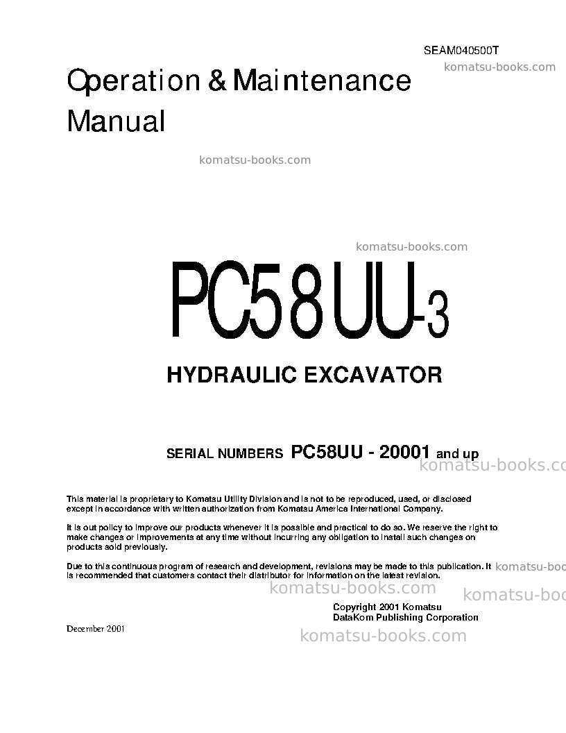 Komatsu pc58uu-3jpn Operation manual cover Komatsu pc58uu-3jpn Operation manual cover