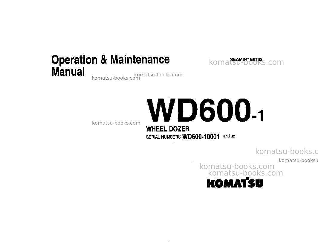 Komatsu wd600-1jpn Operation manual cover Komatsu wd600-1jpn Operation manual cover