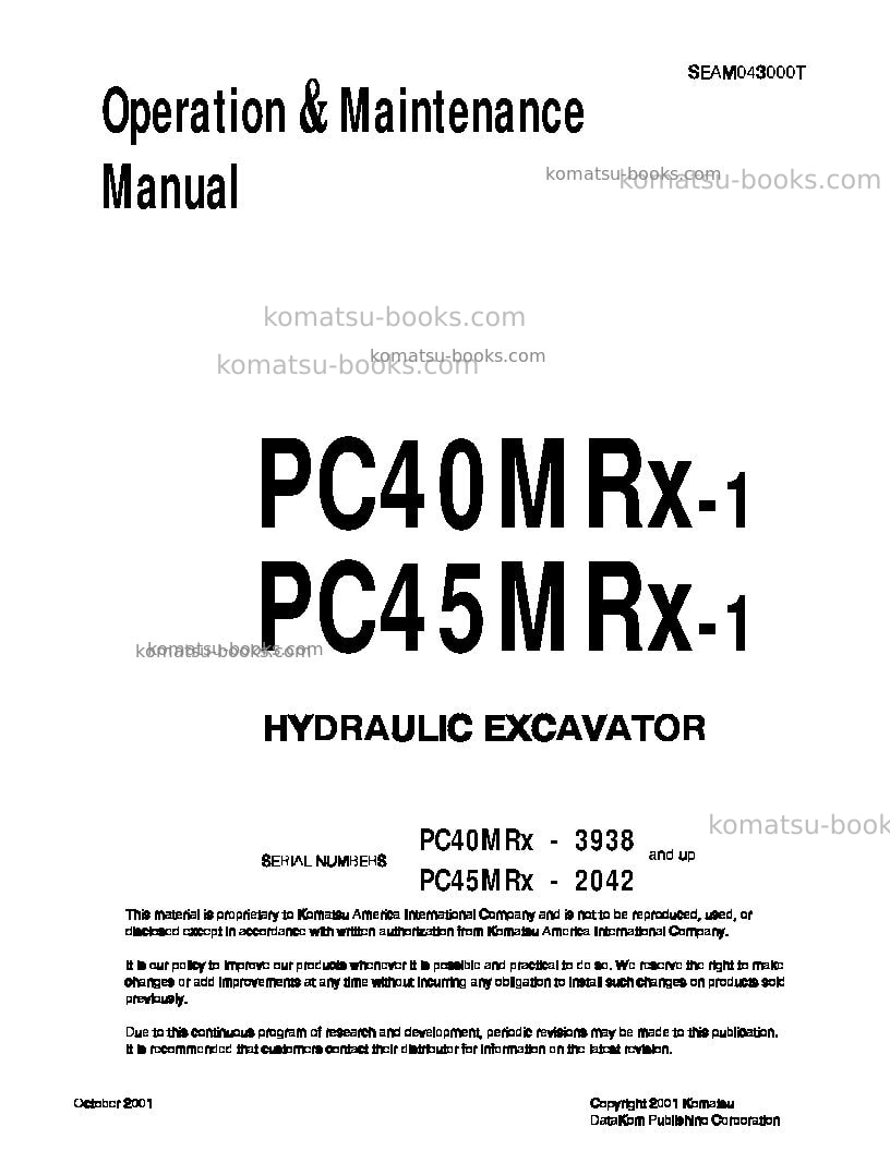 Komatsu pc45mrx-1jpn Operation manual cover