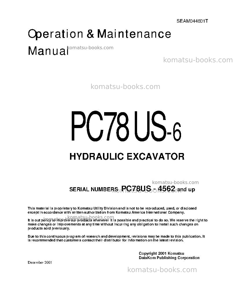 Komatsu pc78us-6jpn Operation manual cover Komatsu pc78us-6jpn Operation manual cover