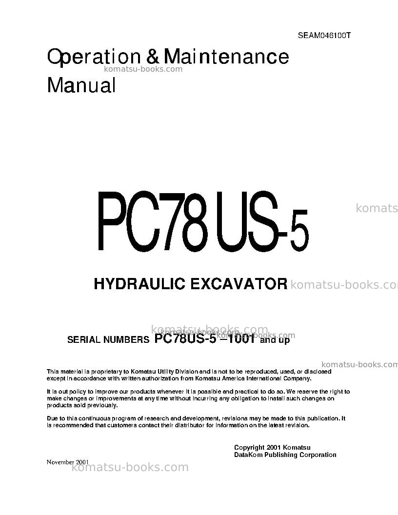 Komatsu pc78us-5jpn Operation manual cover