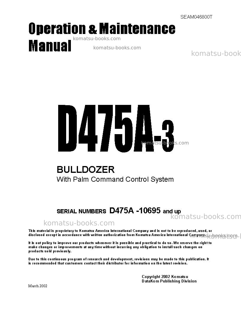 Komatsu d475a-3jpn-palm control system Operation manual cover