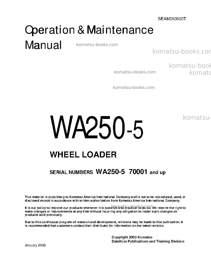 Komatsu wa250-5jpn Operation manual cover