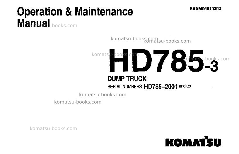 Komatsu hd785-3jpn Operation manual cover