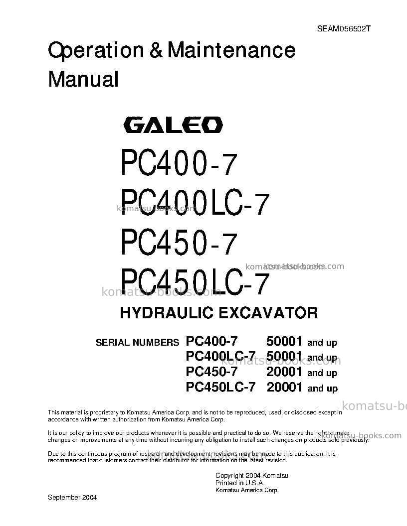 Komatsu pc400lc-7jpn Operation manual cover Komatsu pc400lc-7jpn Operation manual cover