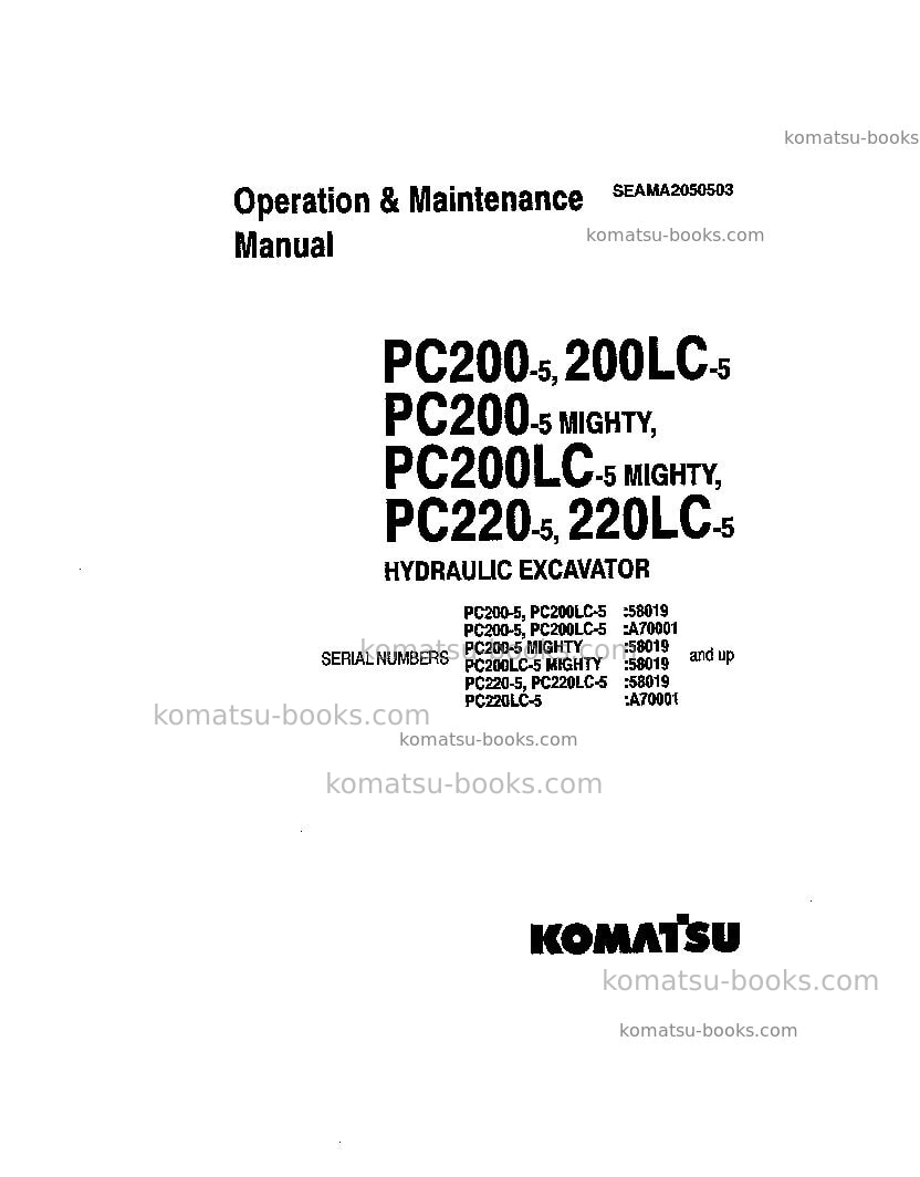 Komatsu pc200-5usa Operation manual cover Komatsu pc200-5usa Operation manual cover