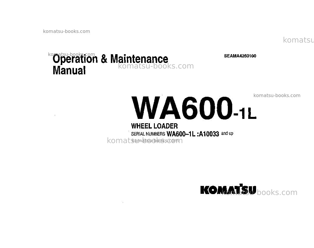 Komatsu wa600-1usa-l Operation manual cover Komatsu wa600-1usa-l Operation manual cover