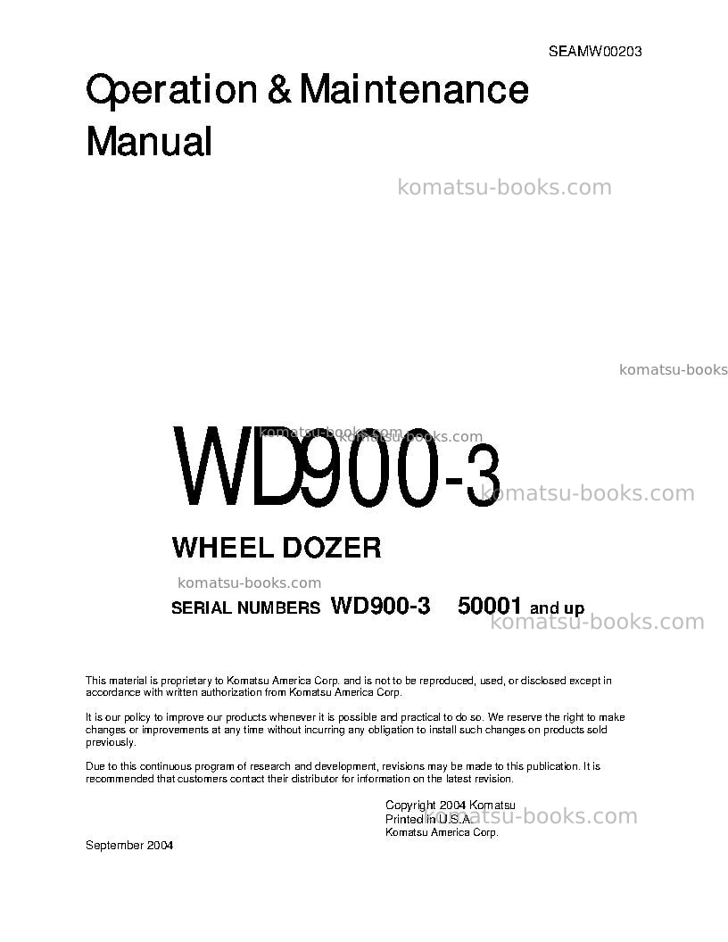 Komatsu wd900-3jpn Operation manual cover