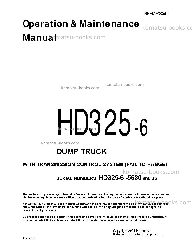 Komatsu hd325-6jpn-tm cntrl system Operation manual cover Komatsu hd325-6jpn-tm cntrl system Operation manual cover