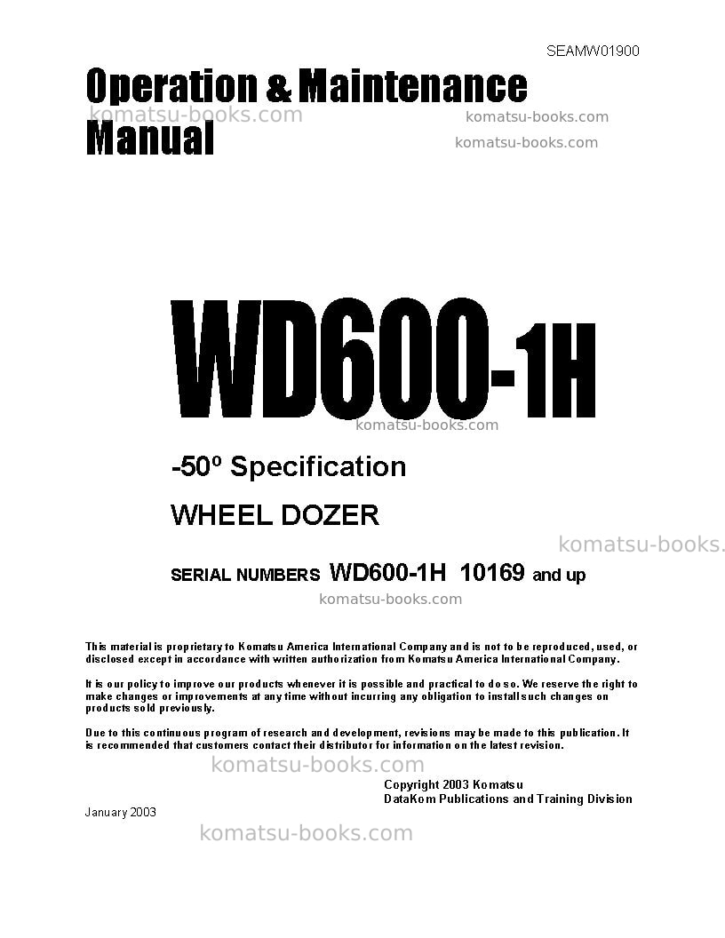 Komatsu wd600-1jpn--50c degree Operation manual cover Komatsu wd600-1jpn--50c degree Operation manual cover
