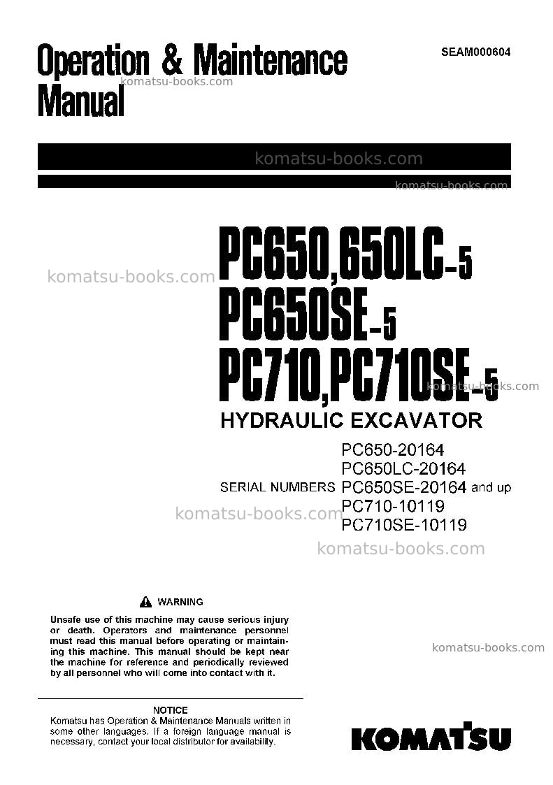 Komatsu pc650lc-5jpn Operation manual cover Komatsu pc650lc-5jpn Operation manual cover