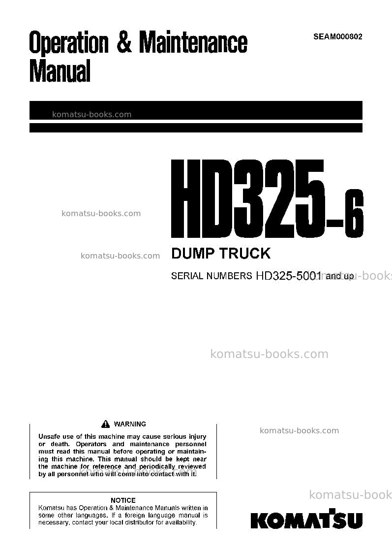 Komatsu hd325-6jpn Operation manual cover