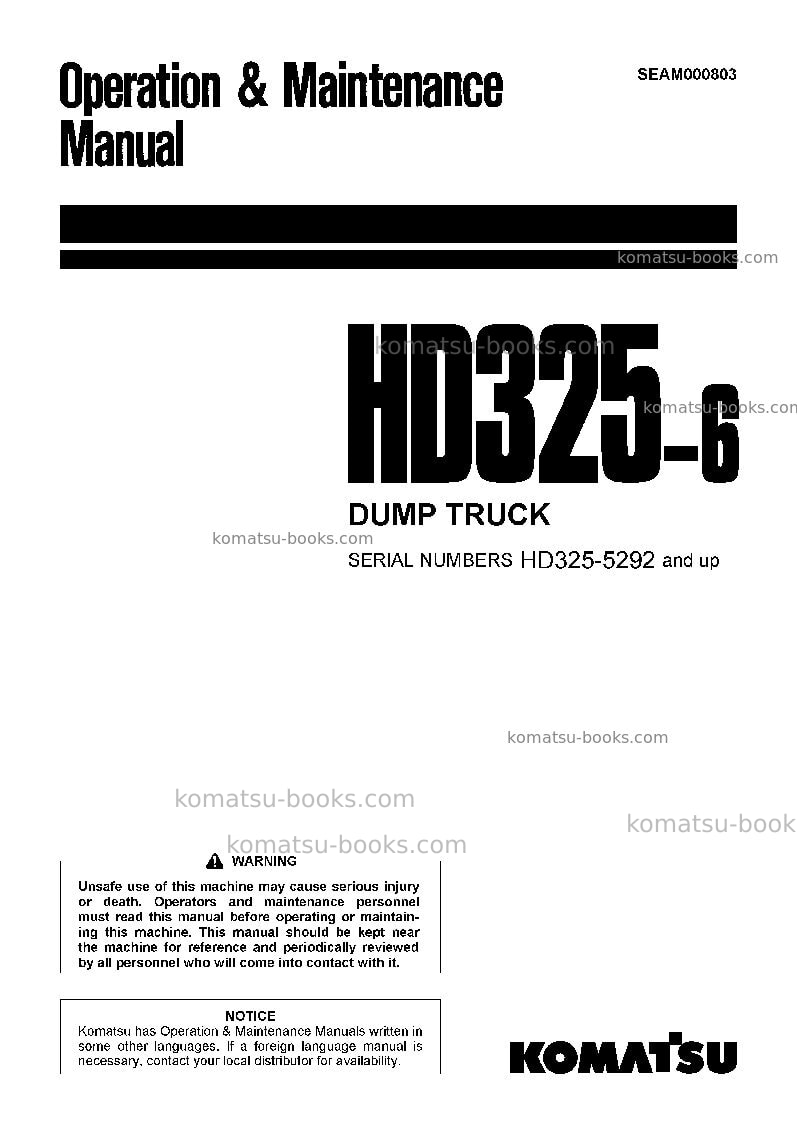 Komatsu hd325-6jpn Operation manual cover