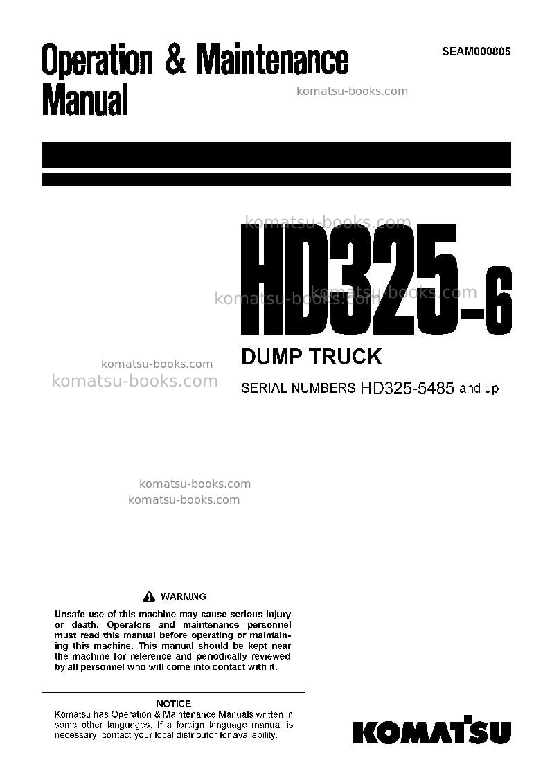 Komatsu hd325-6jpn Operation manual cover