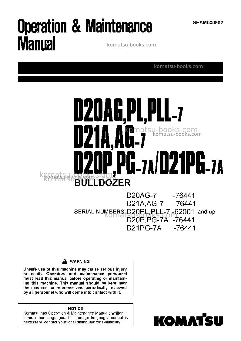Komatsu d21a-7jpn Operation manual cover