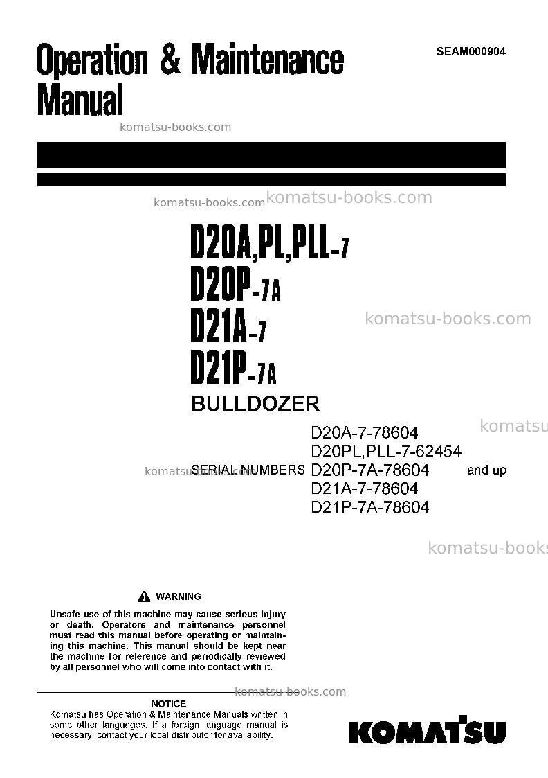 Komatsu d20a-7jpn Operation manual cover Komatsu d20a-7jpn Operation manual cover