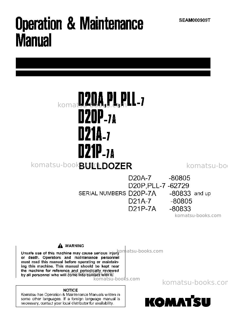 Komatsu d21a-7jpn Operation manual cover