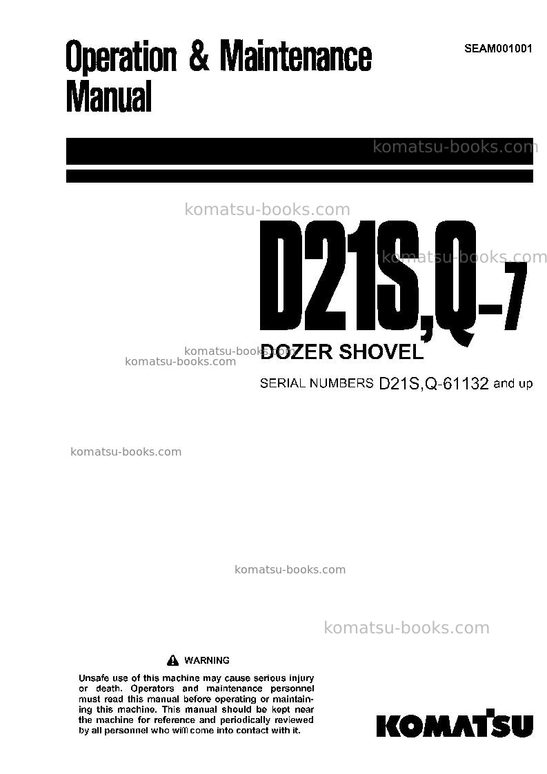 Komatsu d21q-7jpn Operation manual cover Komatsu d21q-7jpn Operation manual cover