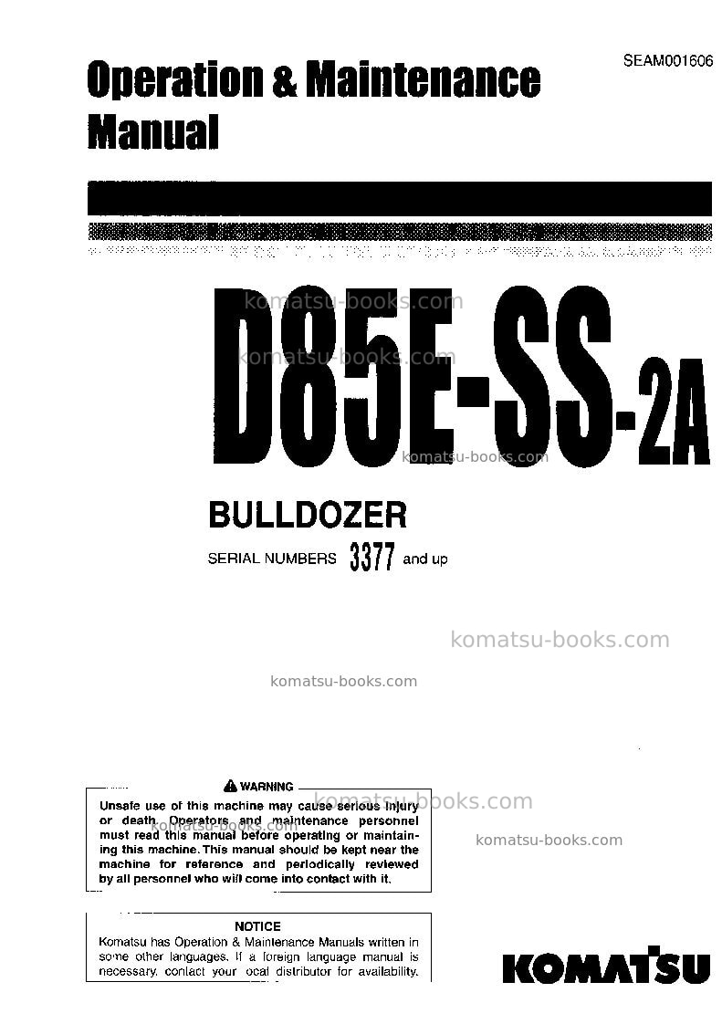 Komatsu d85ess-2jpn-a Operation manual cover Komatsu d85ess-2jpn-a Operation manual cover