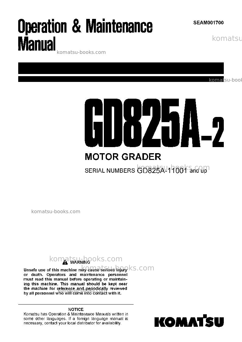 Komatsu gd825a-2jpn Operation manual cover