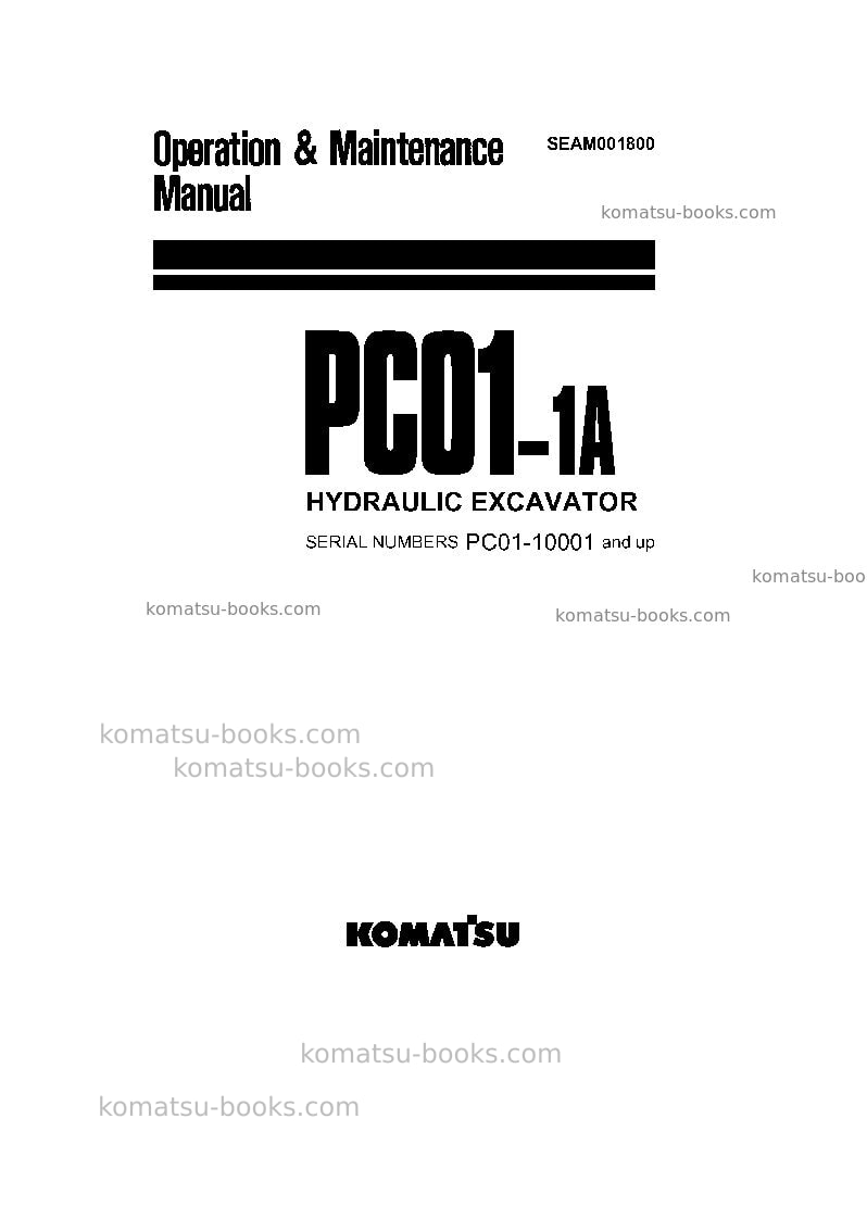 Komatsu pc01-1jpn-a Operation manual cover Komatsu pc01-1jpn-a Operation manual cover