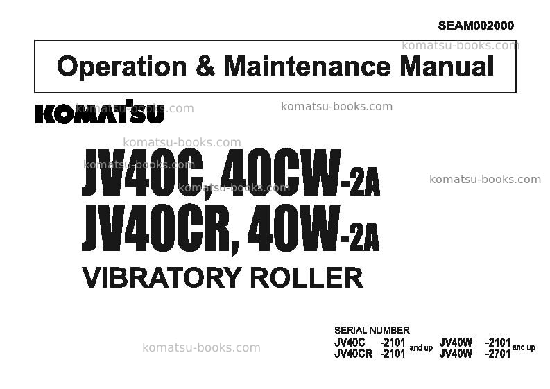 Komatsu jv40c-2jpn Operation manual cover Komatsu jv40c-2jpn Operation manual cover