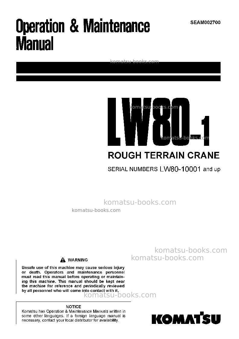 Komatsu lw80-1jpn Operation manual cover