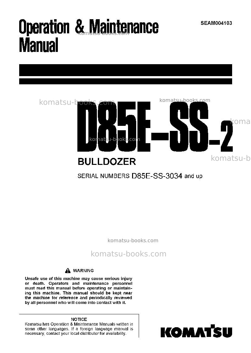 Komatsu d85ess-2jpn Operation manual cover Komatsu d85ess-2jpn Operation manual cover