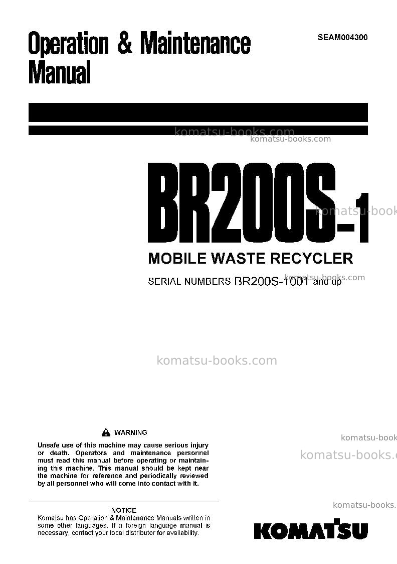 Komatsu br200s-1jpn Operation manual cover Komatsu br200s-1jpn Operation manual cover