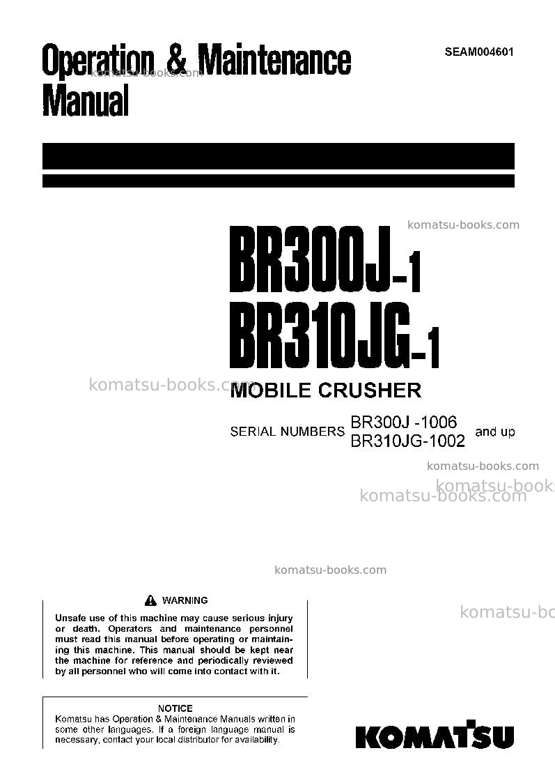 Komatsu br310jg-1jpn Operation manual cover Komatsu br310jg-1jpn Operation manual cover