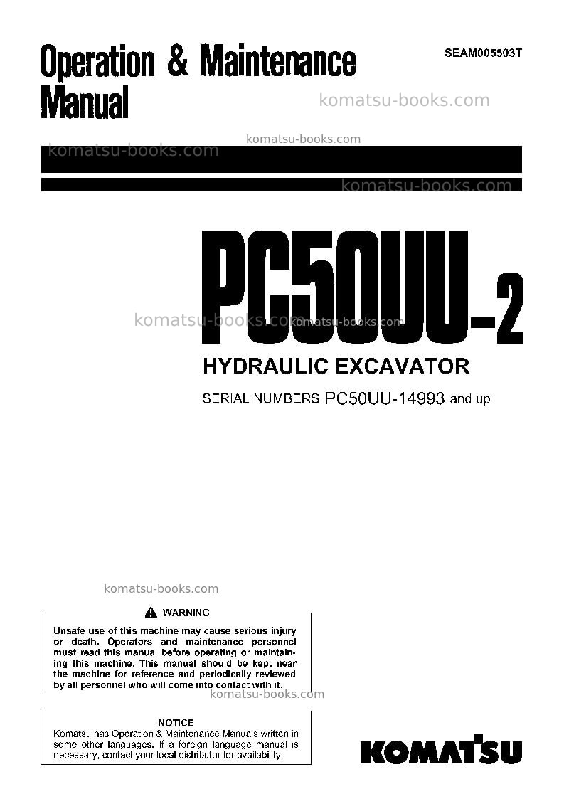 Komatsu pc50uu-2jpn Operation manual cover Komatsu pc50uu-2jpn Operation manual cover