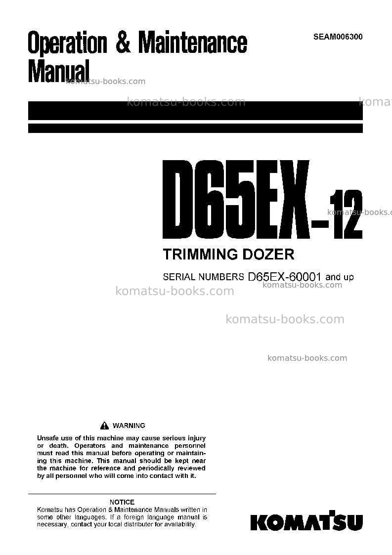 Komatsu d65ex-12jpn-trimming dozer for china Operation manual cover