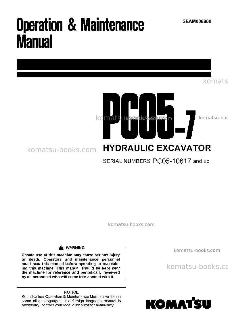 Komatsu pc05-7jpn Operation manual cover Komatsu pc05-7jpn Operation manual cover