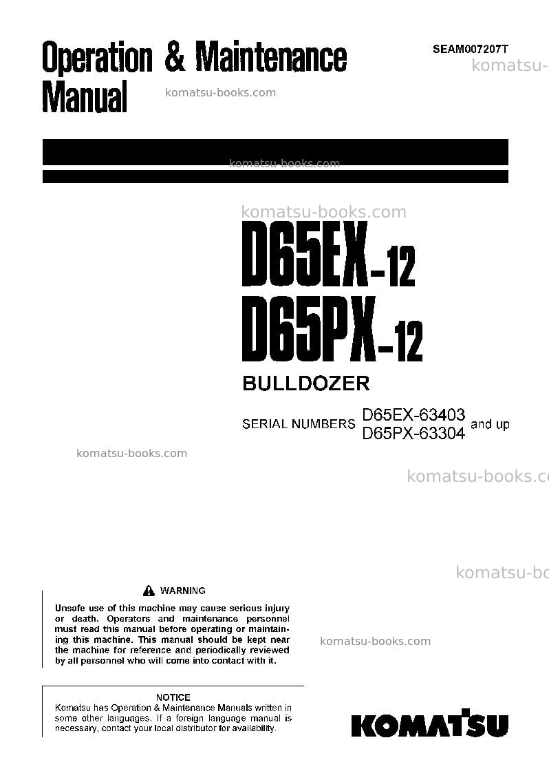 Komatsu d65ex-12jpn Operation manual cover Komatsu d65ex-12jpn Operation manual cover