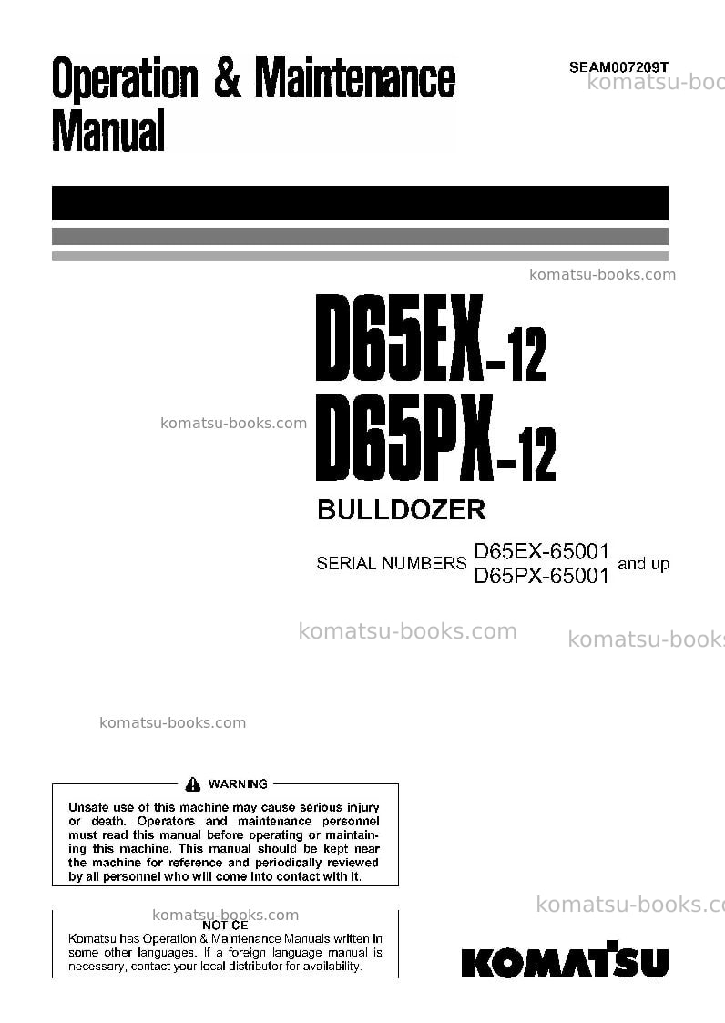 Komatsu d65ex-12jpn Operation manual cover Komatsu d65ex-12jpn Operation manual cover
