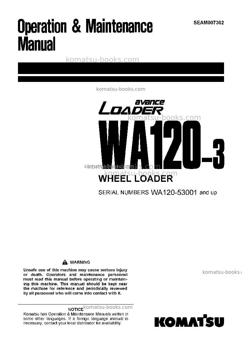 Komatsu wa120-3jpn Operation manual cover Komatsu wa120-3jpn Operation manual cover