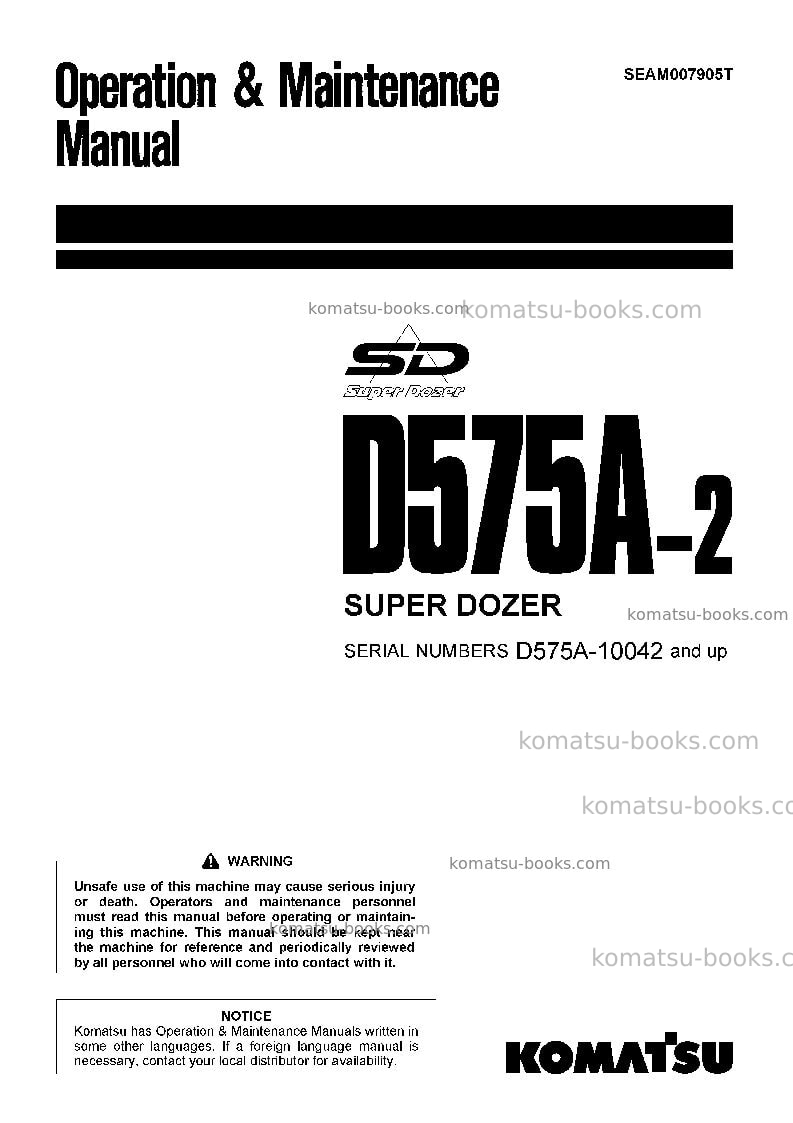 Komatsu d575a-2jpn-super dozer Operation manual cover Komatsu d575a-2jpn-super dozer Operation manual cover