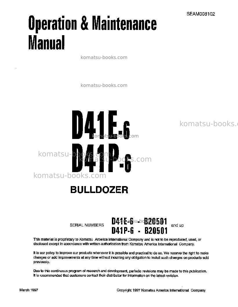 Komatsu d41e-6bra Operation manual cover Komatsu d41e-6bra Operation manual cover