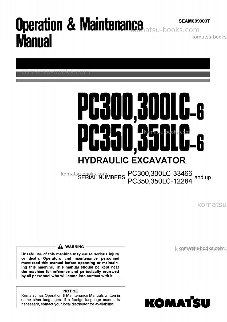 Komatsu pc300lc-6jpn Operation manual cover Komatsu pc300lc-6jpn Operation manual cover