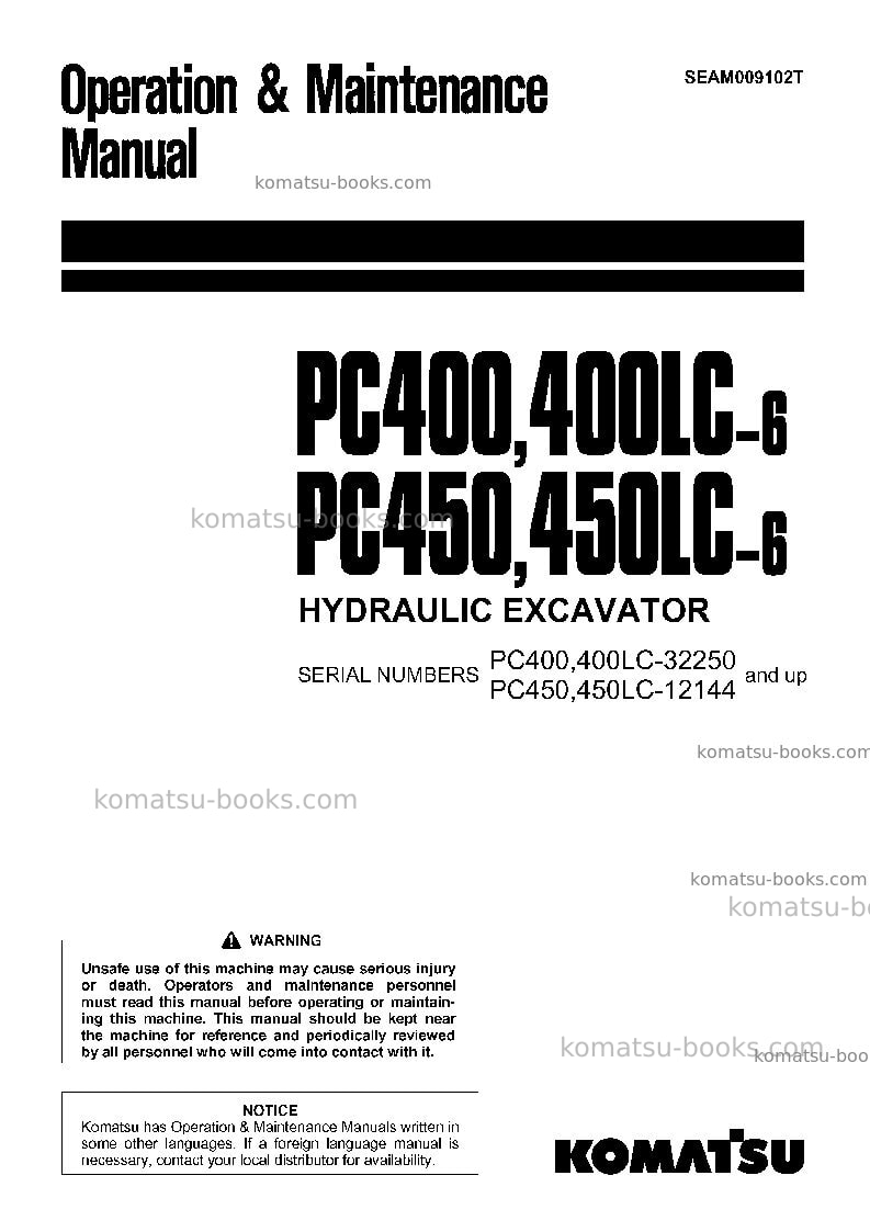 Komatsu pc400lc-6jpn Operation manual cover Komatsu pc400lc-6jpn Operation manual cover