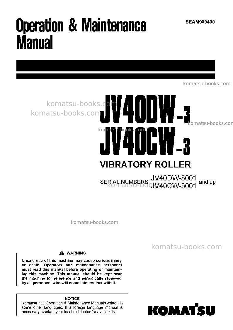 Komatsu jv40dw-3jpn Operation manual cover Komatsu jv40dw-3jpn Operation manual cover