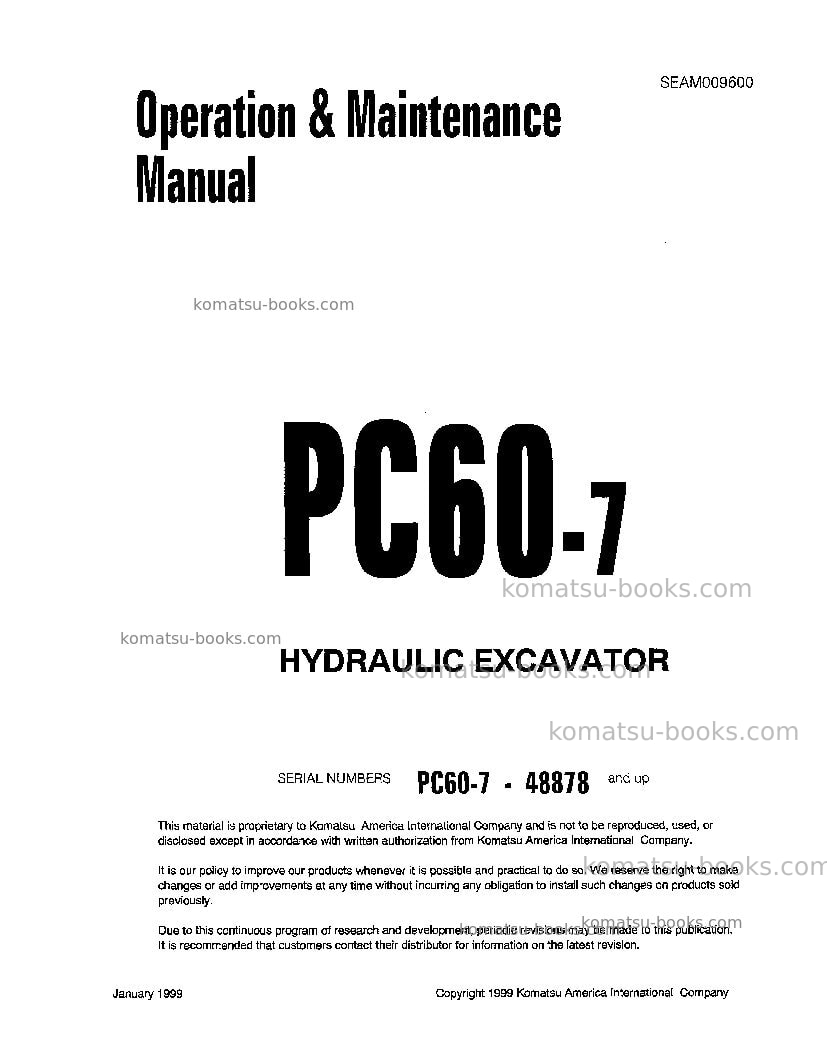 Komatsu pc60-7jpn Operation manual cover Komatsu pc60-7jpn Operation manual cover
