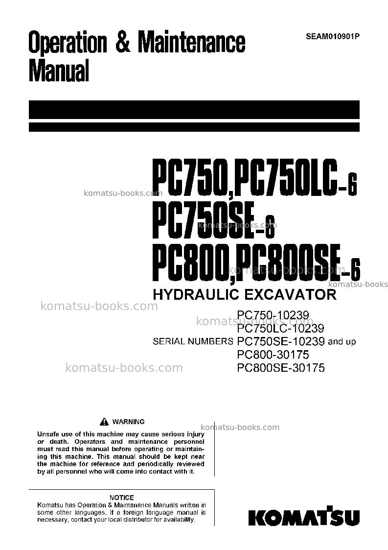 Komatsu pc800se-6jpn Operation manual cover Komatsu pc800se-6jpn Operation manual cover