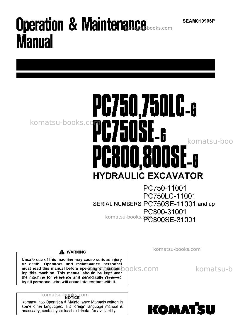 Komatsu pc750-6jpn-minor change Operation manual cover Komatsu pc750-6jpn-minor change Operation manual cover