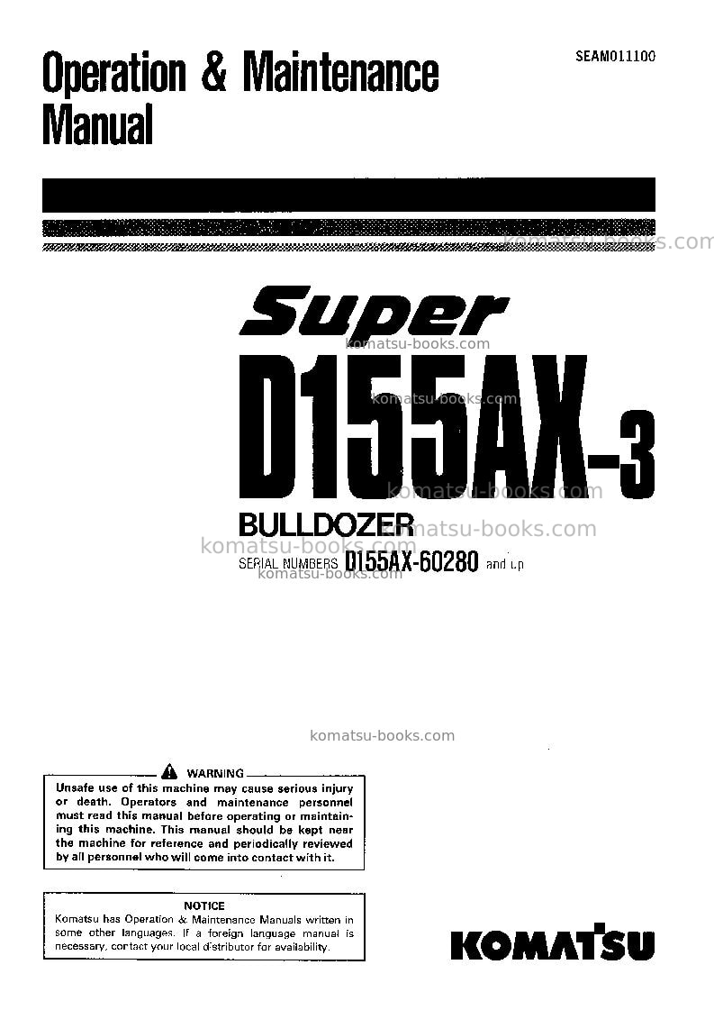 Komatsu d155ax-3jpn-for eu Operation manual cover Komatsu d155ax-3jpn-for eu Operation manual cover