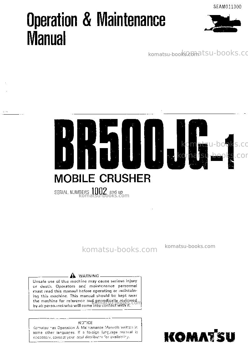 Komatsu br500jg-1jpn Operation manual cover Komatsu br500jg-1jpn Operation manual cover